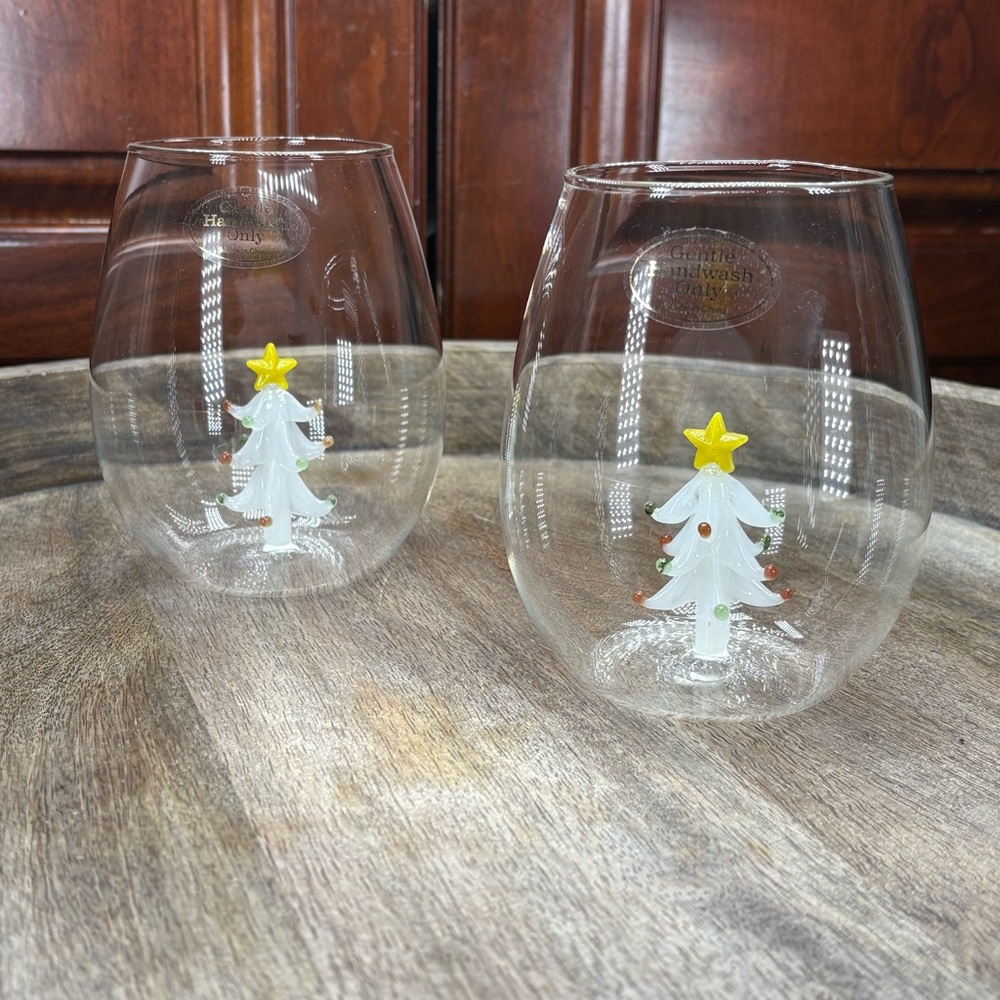 Christmas Tree Stemless Wine Glasses